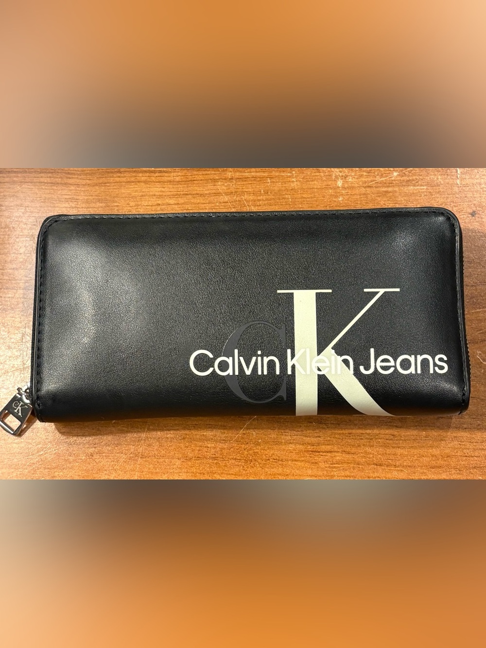 Calvin Klein Jeans Black Zip Around Wallet Large CK Logo Continental Wallet
